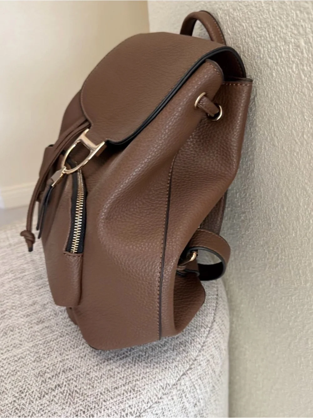 Brown Faux Leather Backpack